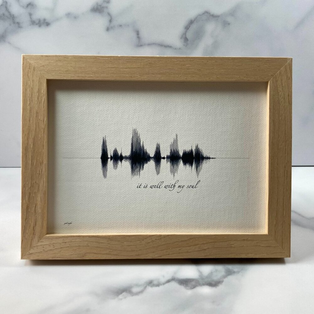 NEW It Is Well Soundwave Framed Canvas 5x7in Black White Christian Hymn Rustic